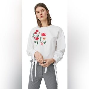 Mango Floral Embroidered White Blouse